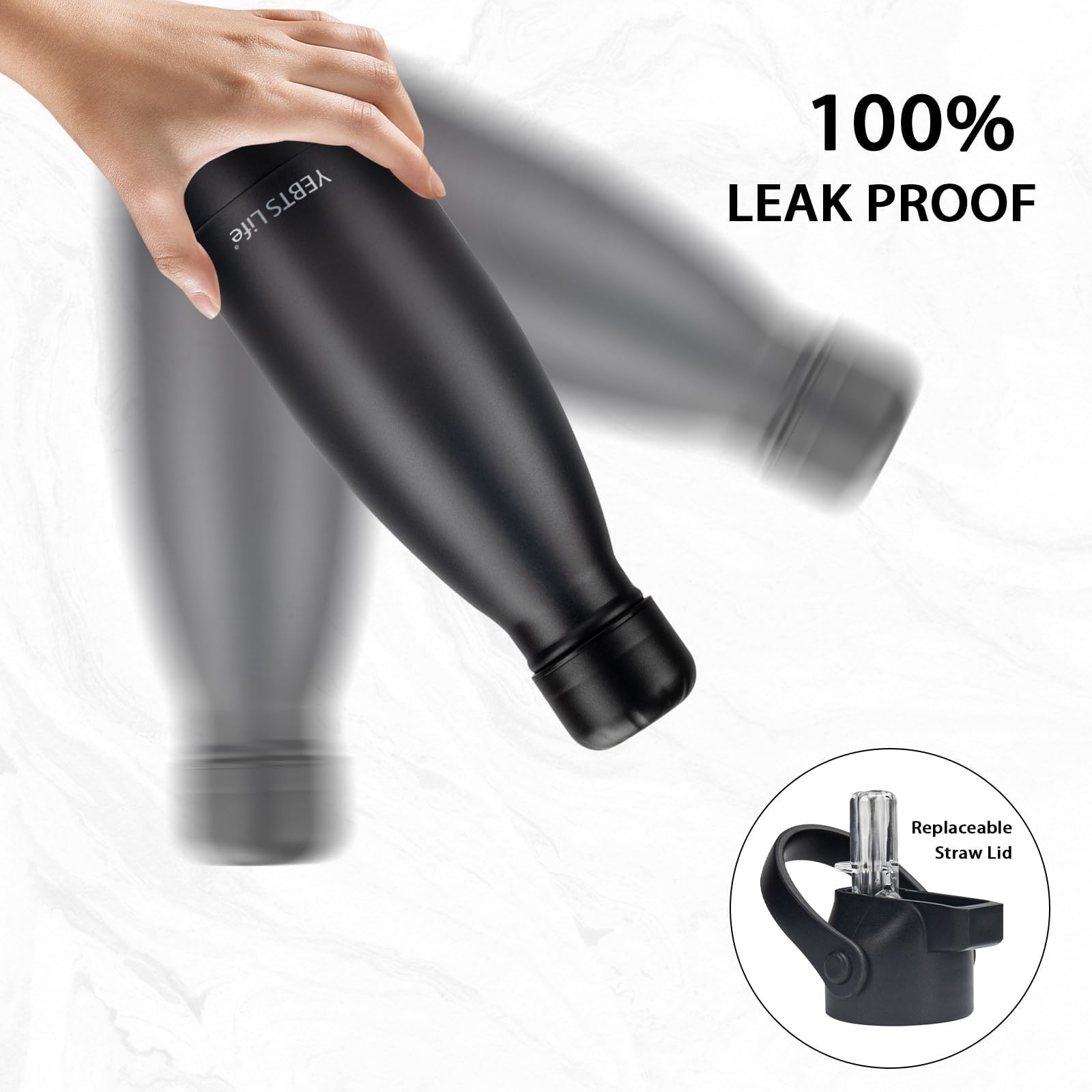 Botella de agua aislada, paquete de 2 botellas de agua de acero inoxidable de 9 onzas con tapa de popote, termo deportivo de metal para niños, niñas, termo de doble pared al vacío sin BPA para la
