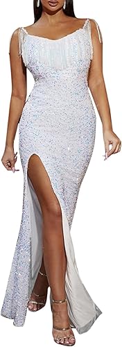 Vestido sexy de sirena con cuello en V para mujer, elegante, con dobladillo dividido, vestido largo de noche