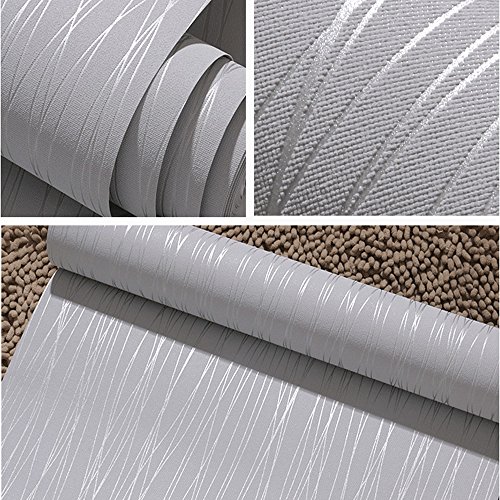 Q Qihang Non-Woven Classic Flocking Plain Stripe Modern Fashion Wallpaper Wall Paper Roll For Living Room Bedroom Silver&Gray Color Wallpaper Roll 0.53M*10M=5.3㎡ #TOP5