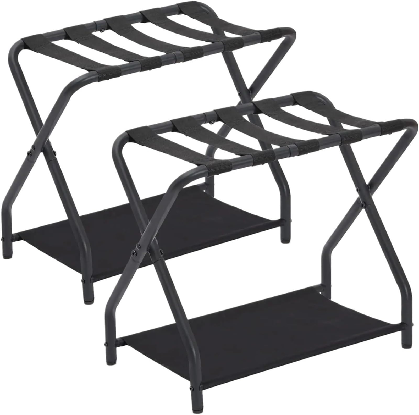 YShiuoL Luggage Rack Luggage Rack, Set of 2, Foldable Suitcase Stands for Guest Room, Metal Holder with Storage Shelf for Bedroom, Hotel(Black-Set of 2)