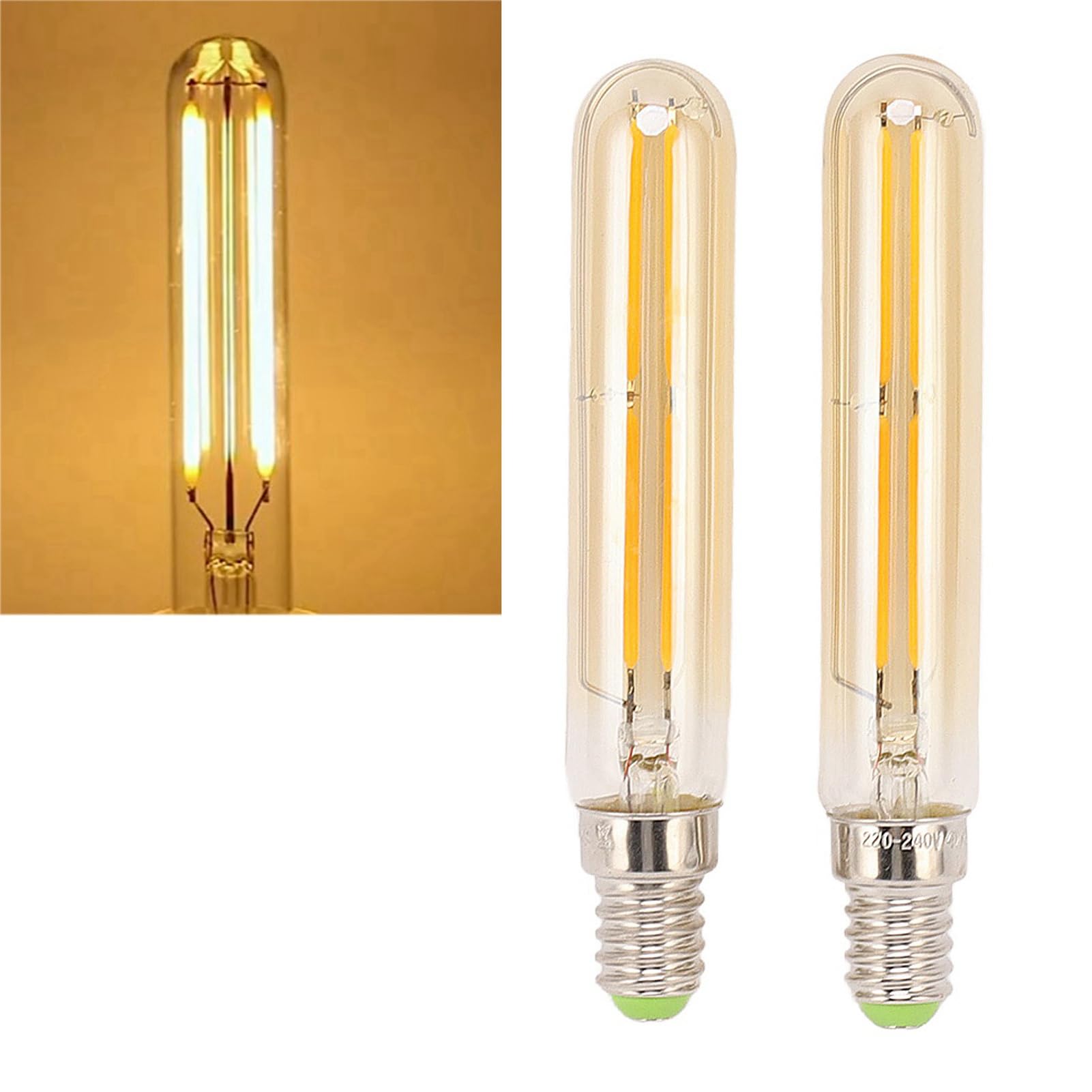 Tyenaza 2Pcs LED Tube Bulbs, 4W Dimmable Edison T20 Tubular Bulb,E14 Medium Base Filament Lamp 40 Watt Incandescent Bulb Equivalent 2300K Warm White for Lighting(Gold)