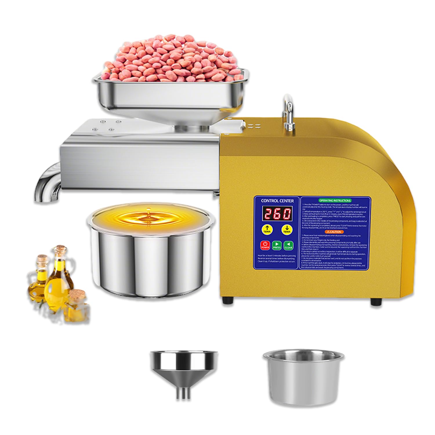 WTRYRN Home Oil Maker Machine, 1100W Sturdy Automatic Oil Press with Real-Time Temp Control, Safe Food-Grade Parts for Daily Healthy Oil Production