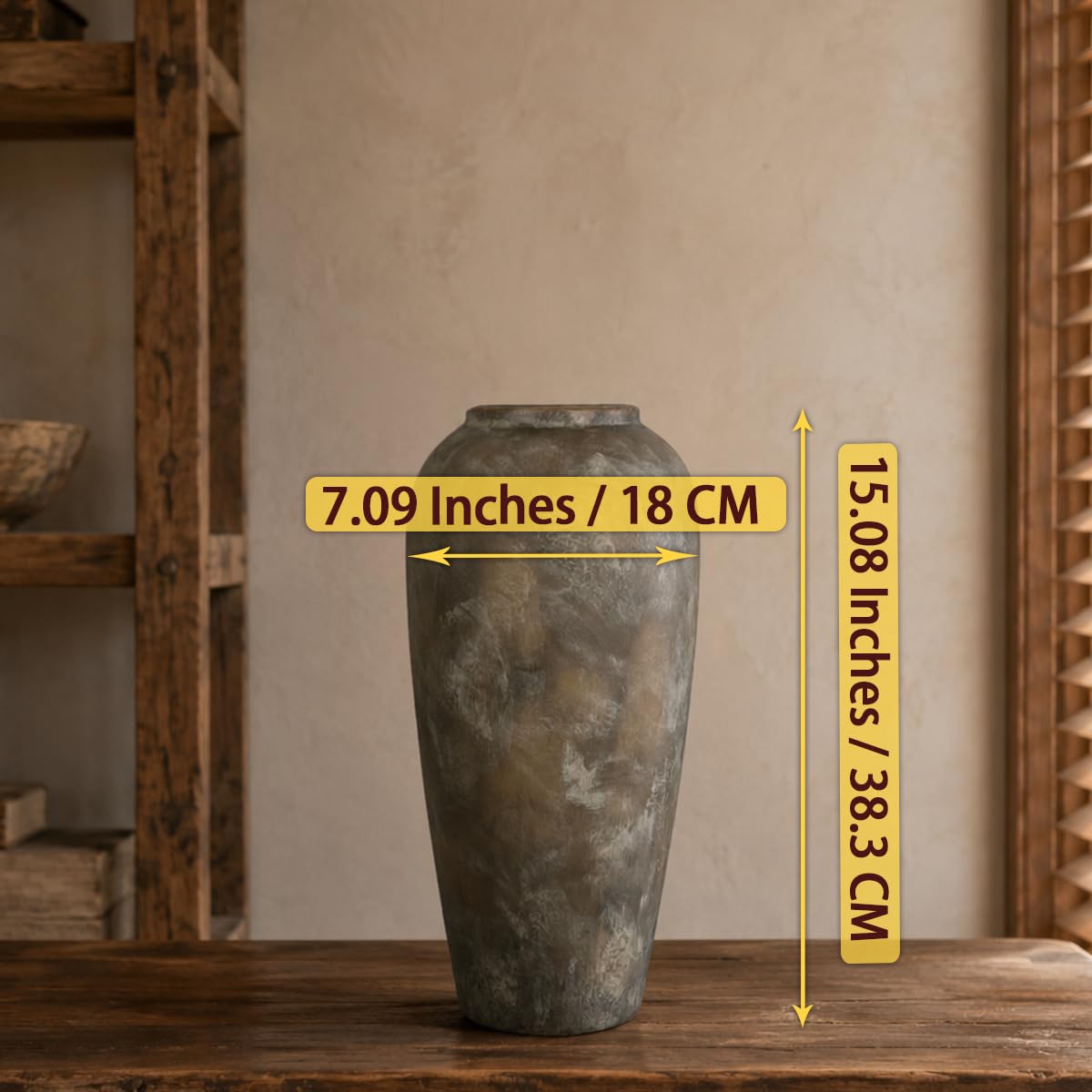 Vaso in ceramica rustica marrone, 38 cm, stile vintage, grande vaso per soggiorno da 15", matrimonio, tavolo da pranzo e regalo