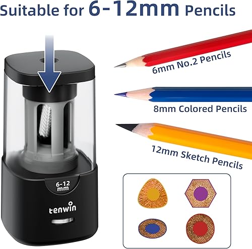Miniatura 2 de Sacapuntas eléctrico  Parada automática, afilado y rápido, para lápices de colores de 0.23 a 0.47 pulgadas, ideal para el hogar y el aula (negro)