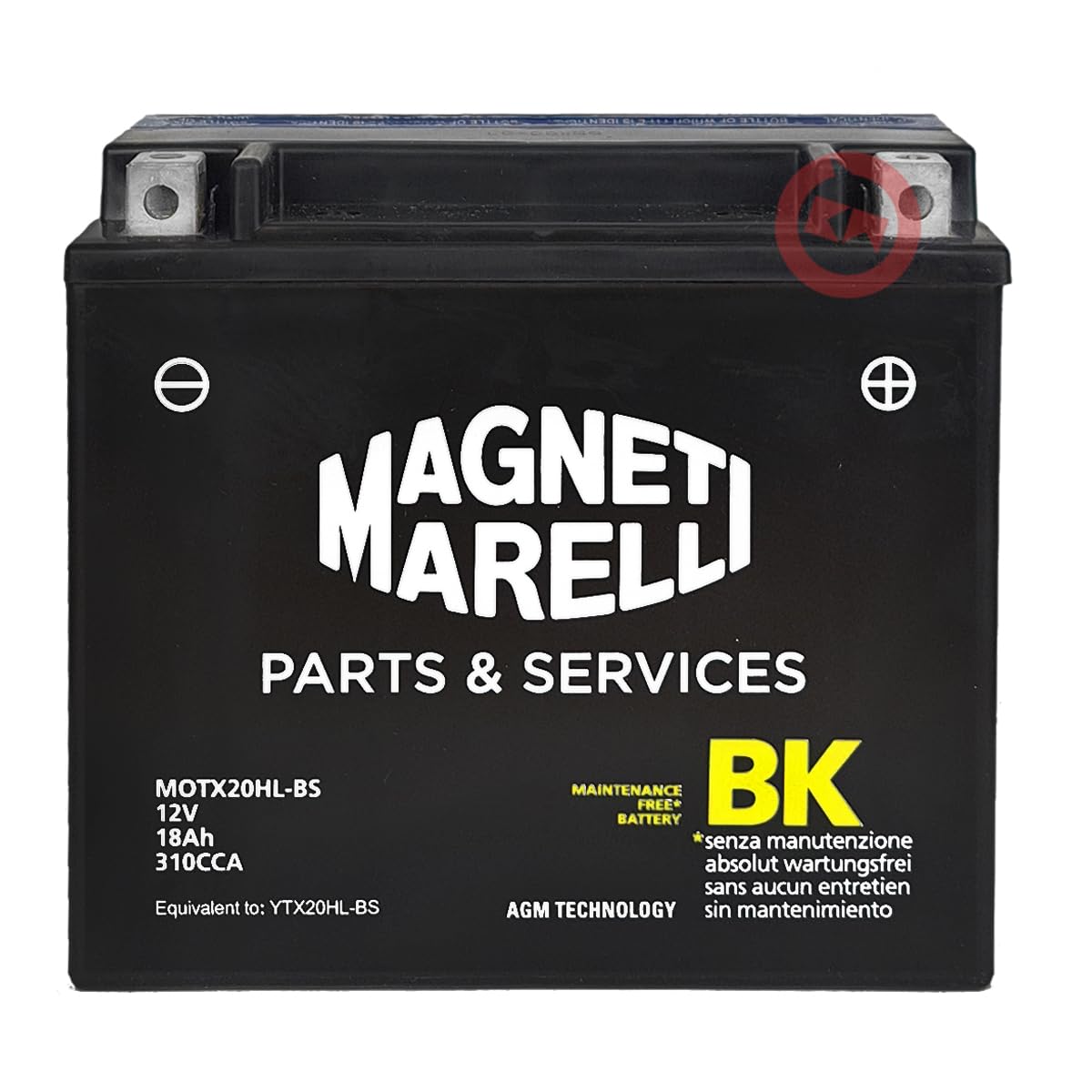 Magneti Marelli Batteria YTX20HL-BS AGM, BATTERIA AUTO per Moto, 12V 18Ah, Senza Manutenzione, Completa di Liquido per Attivazione