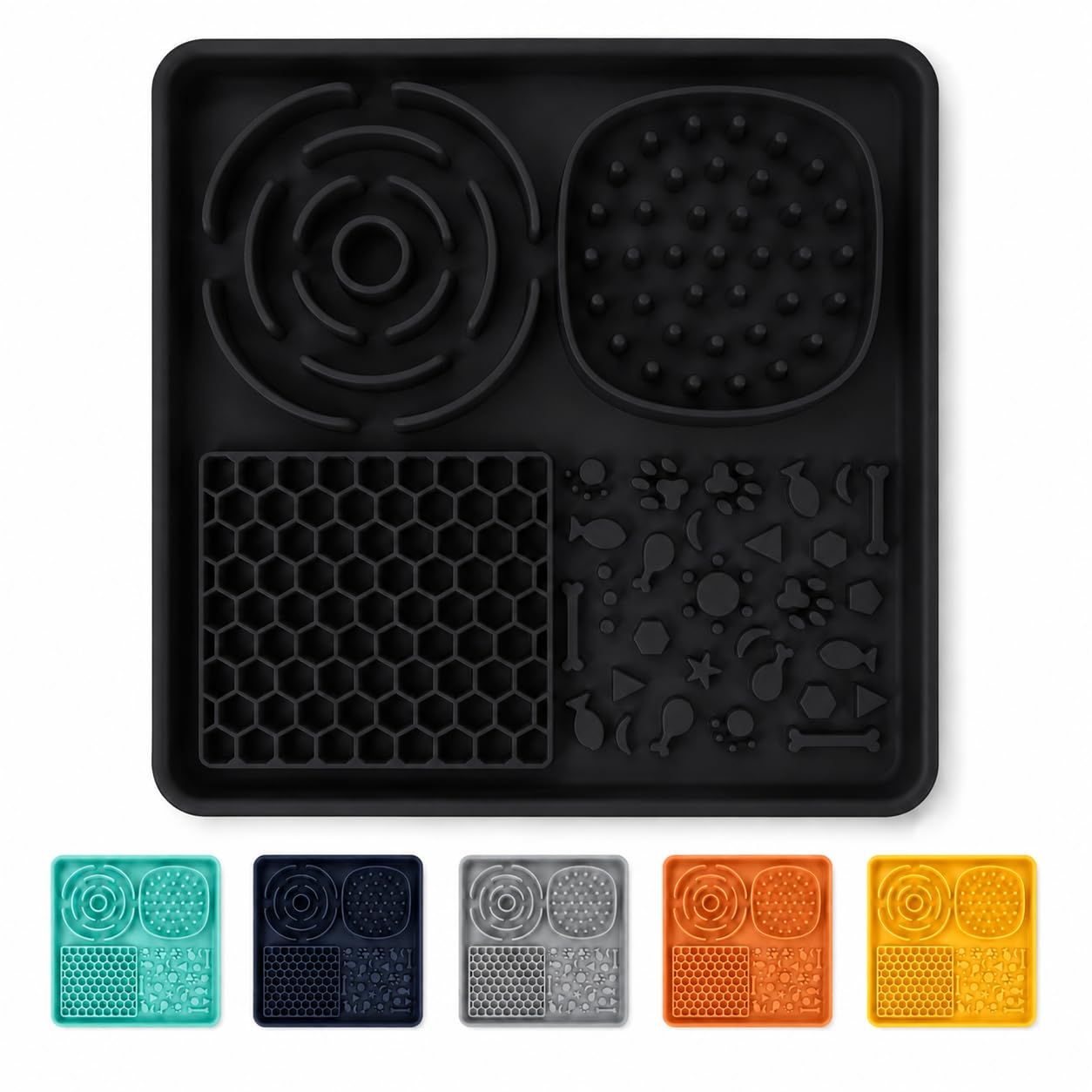 Dog Lick Mat with Suction Cups, Silicone Slow Feeder Mat for Dogs, BPA-Free Non-Slip Enrichment Mat for Peanut Butter, Wet Food & Treats, Anxiety & Boredom Relief (Black)