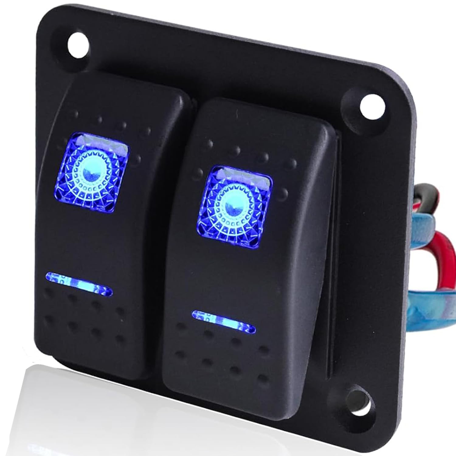 Greluma 2-voudige Tuimelschakelaar – Voorbedraad, Blauw Verlicht, Met Aluminium Paneel – Voor 12V/24V – Geschikt Voor Auto, Boot, Camper En Meer
