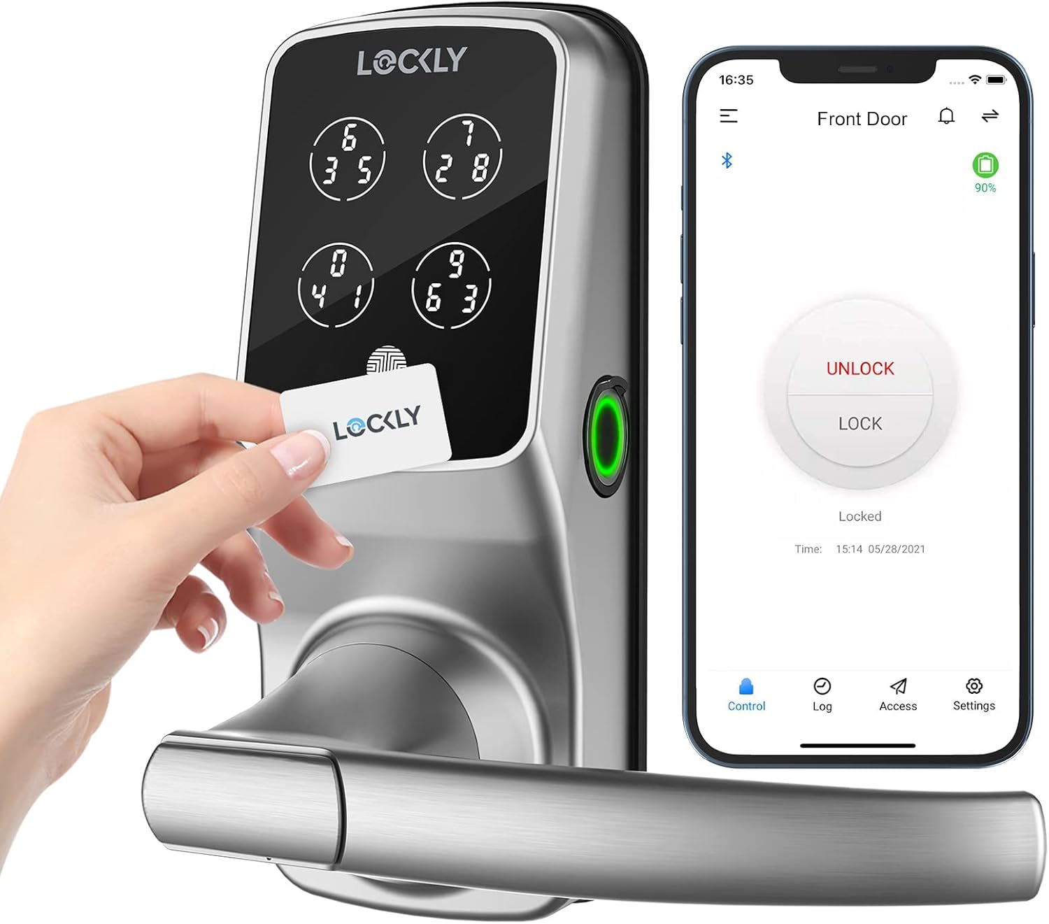 Lockly Secure Plus, RFID Card Smart Lock, Keyless Entry Door Lock, PIN Genie® Keypad, 3D Fingerprint Biometric Sensor, Auto Lock – Satin Nickel (PGD628FCSN) – Latch Edition