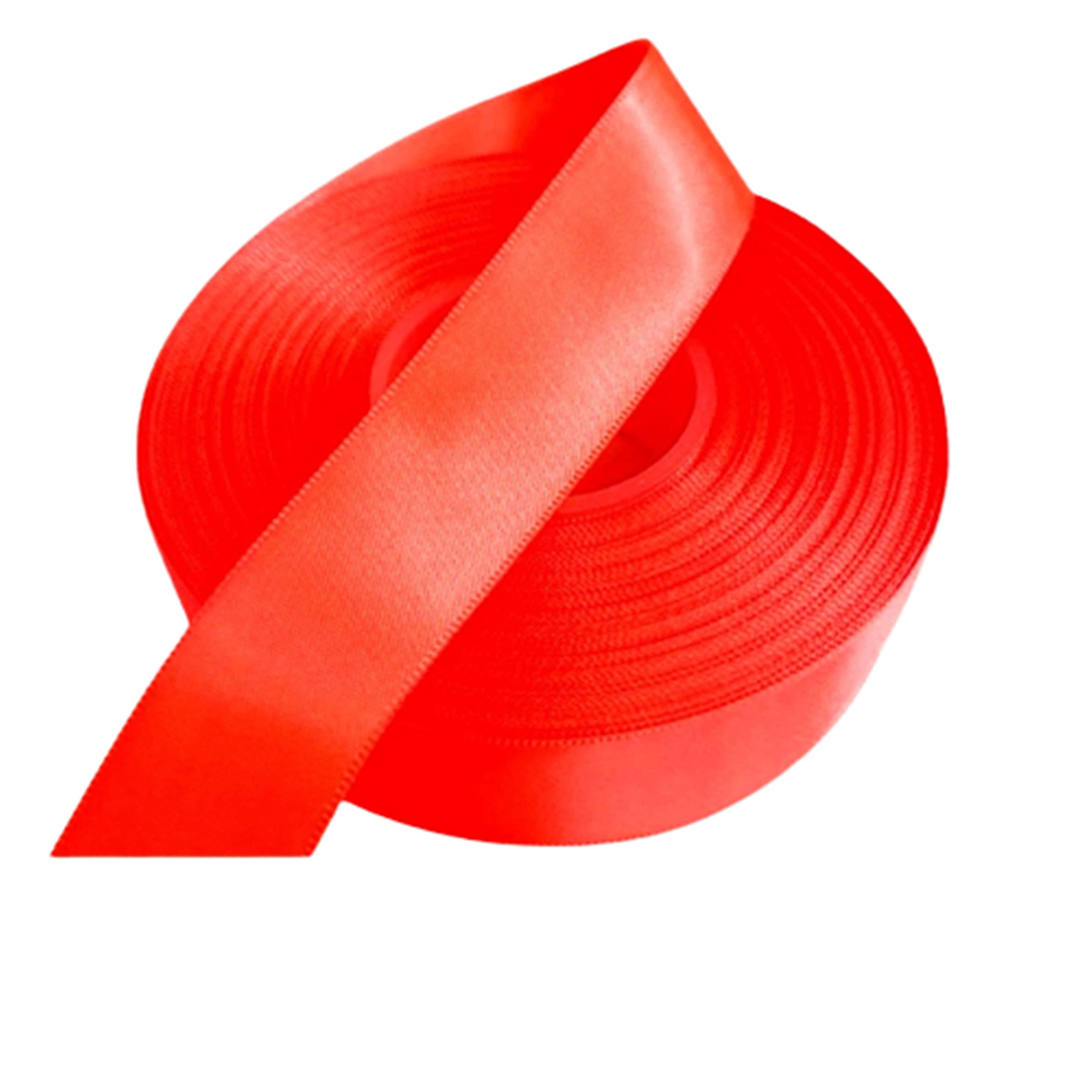 Double Faced Satin Ribbon -23 Metre, Perfect for Wedding Gift Wrapping, Bow Making & Other Projects (25mm, Neon Orange)