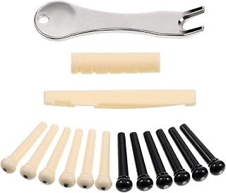 JUNRU Acoustic Guitar Bridge Pins Puller Pulling Remover Extractor Tool with Guitar Saddle Nut and 12 Pack Guitar Bridge Pins