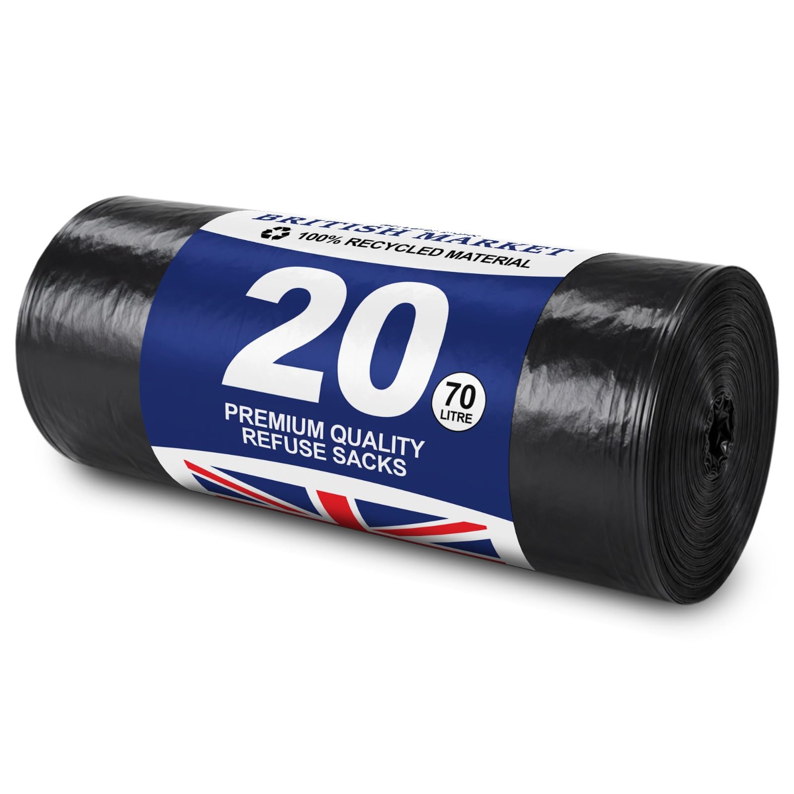 G4GOODS® 1 Roll of 20 Heavy Duty Black Bin Bags 70L Trash Bags 20 Heavy Duty Bin Liners Refuse Sacks Bin Bag Rolls Black Refuse Sacks Rubbish Bags Bin Liners Large Garden Wastage Bags 100% Recycled