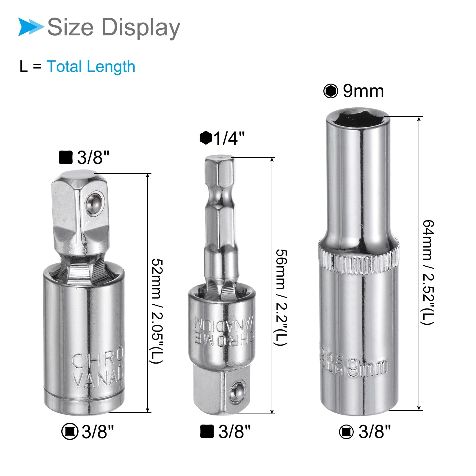 CoCud Socket Accessory Set, 9mm Deep Socket 3/8" Drive 3/8" Universal Joints 3/8" Adapter, Socket Accessories - Image 2