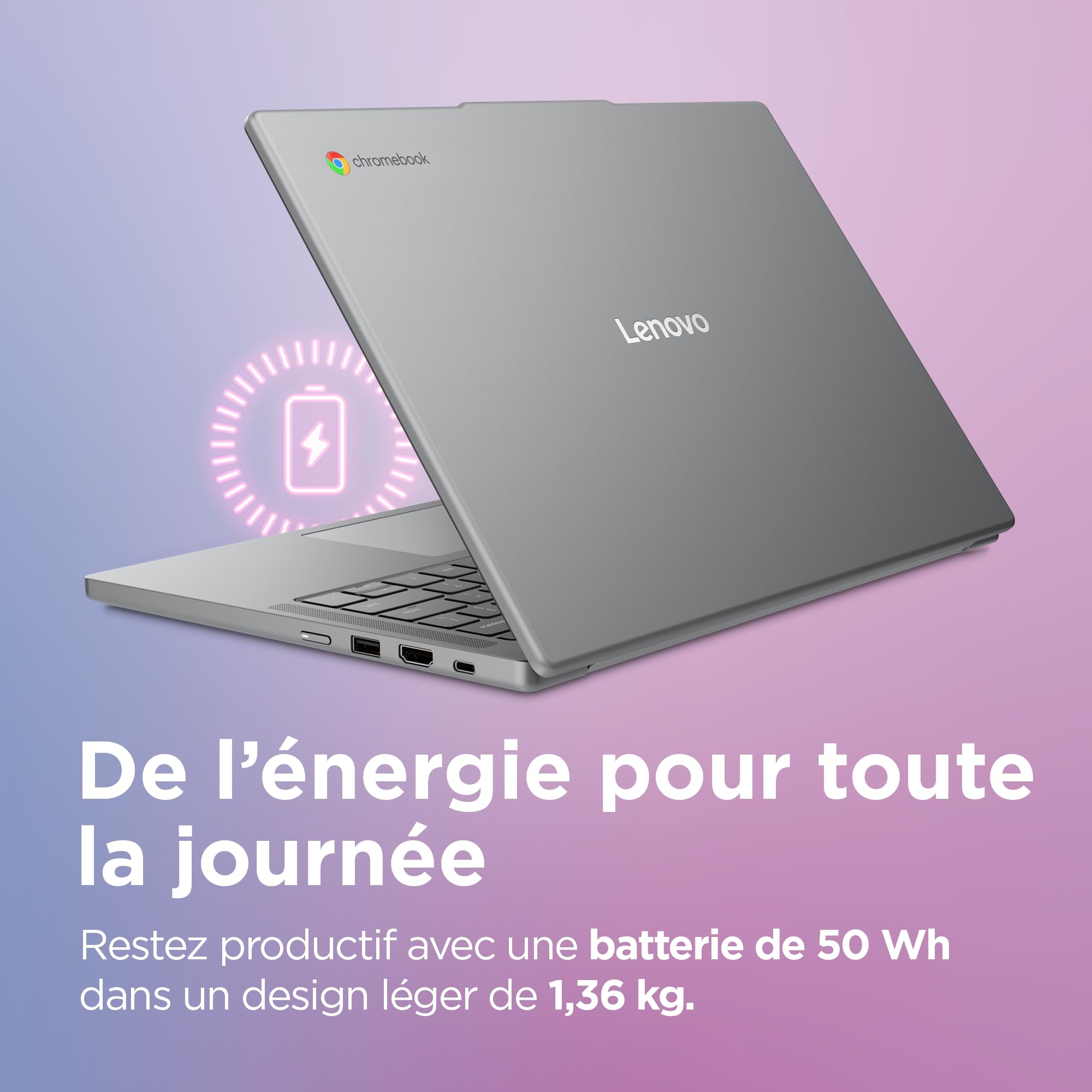 Lenovo Chromebook 14M8911 - Ordinateur Portable 14'' WUXGA (MediaTek Kompanio 540, RAM 8Go, SSD 128Go, Arm Mali-G57 MC2 GPU, Chrome OS) Clavier AZERTY Français - Gris Luna