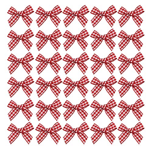 7Rainbows 50 lazos de lazo rojo a cuadros rojos para manualidades, costura, álbumes de recortes, bodas y regalos