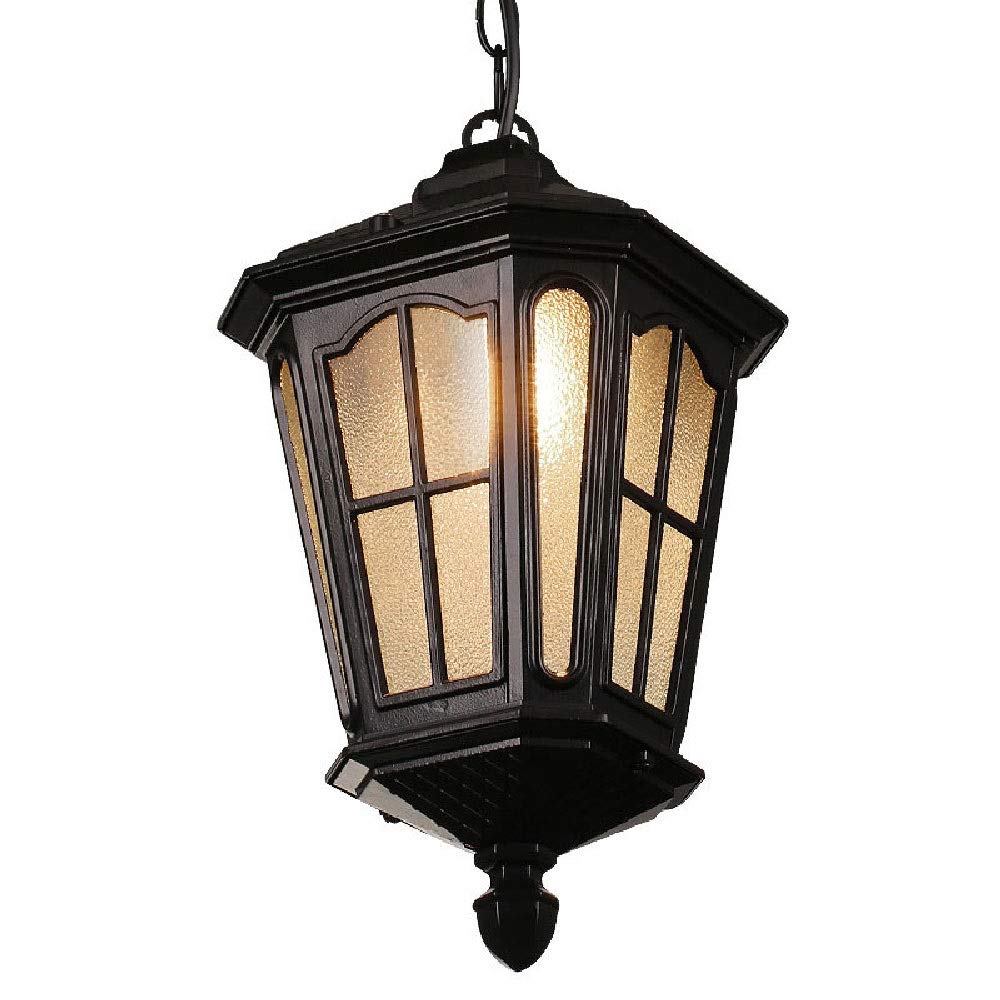Vintage Exterior Pendant Lamp Aluminum E27 Waterproof Porch Ceiling Pendant Light Classic Glass Outdoor Waterproof Hanging Lantern Chain Adjustable Courtyard Chandelier Villa Flush Mount Light