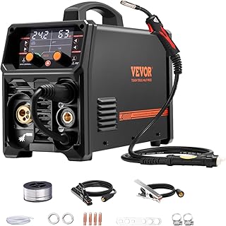 VEVOR Stazione Saldatura MIG Corrente Uscita 200 A, Saldatrice MIG Sinergica Portatile Senza Gas MIG Gas MMA Lift TIG AU TIG 5 in 1 IGBT Tecnologia Inverter Schermo LCD, Torcia Lift TIG Non Inclusa