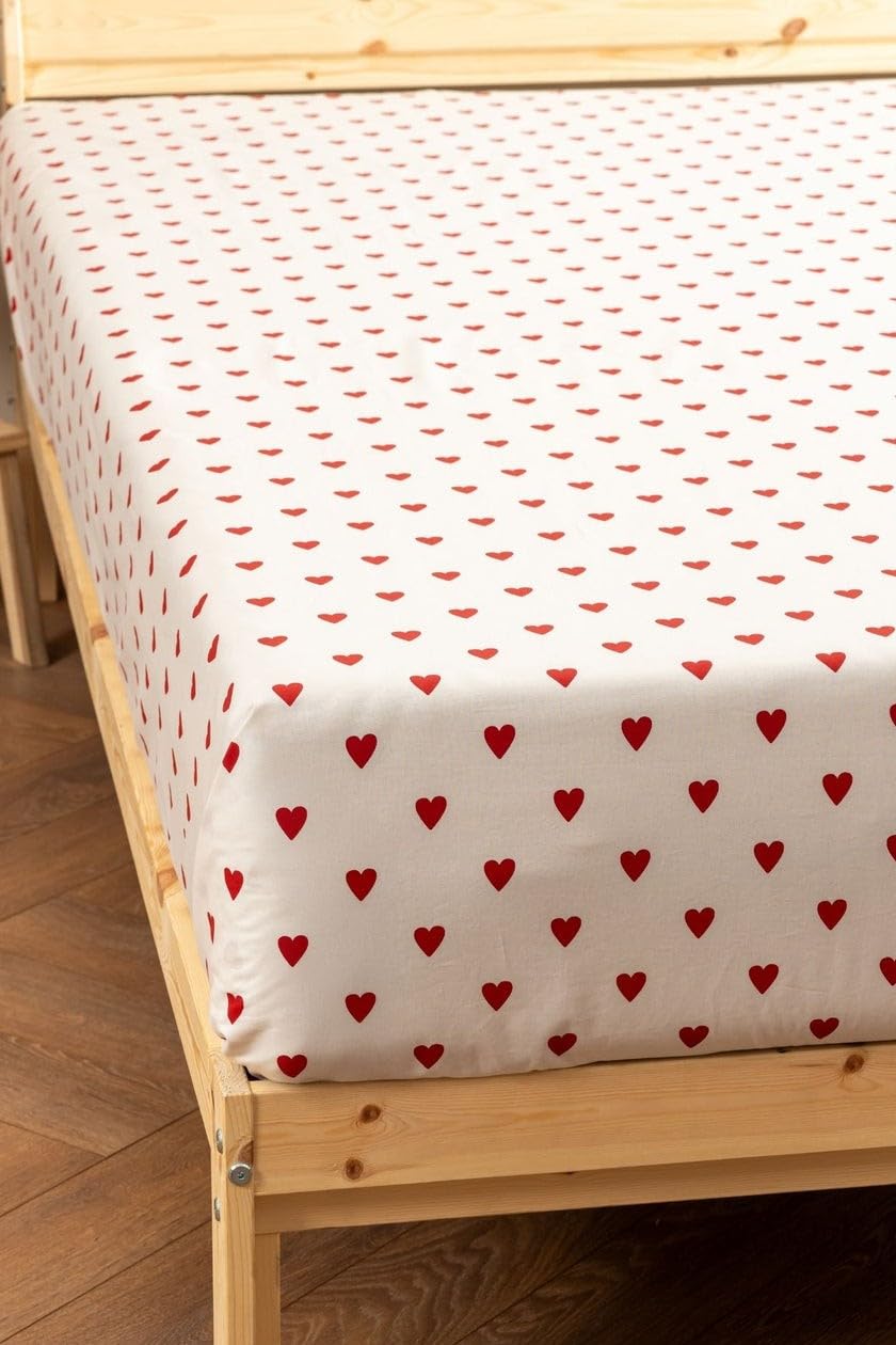 Soley Hearts Çift Kişilik Düz Çarşaf, 240x260, Kırmızı