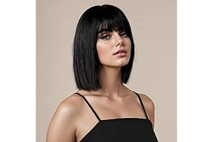 enilecor Short Black Straight Bob Wigs for Women 12in with Bangs