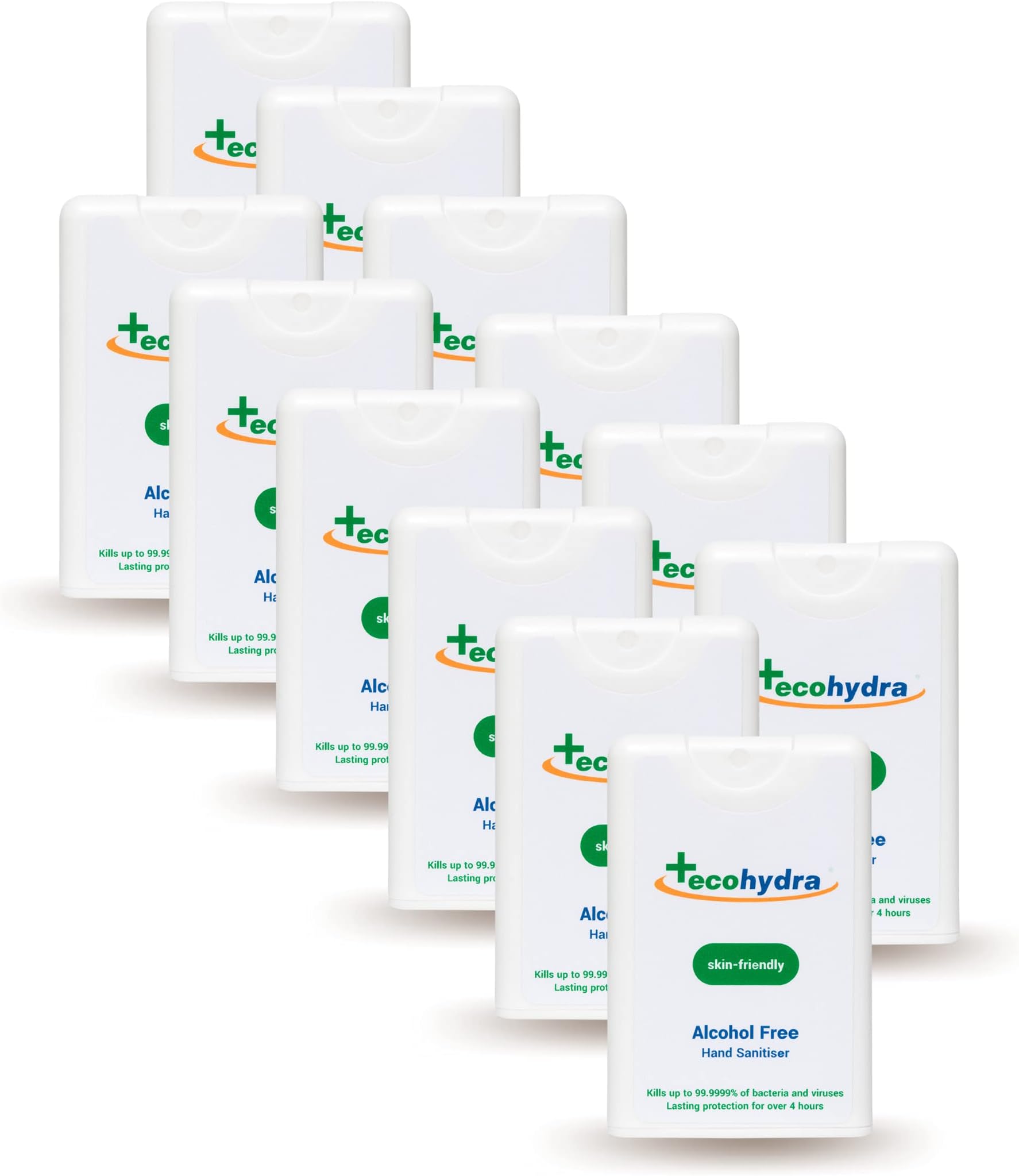 EcoHydra Hand Sanitiser Spray - 12 x 20ml | NHS Approved Supplier | Kills Up to 99.9999% of Bacteria and Viruses | Alcohol Free | Kind On Skin, Safe for Children, Unscented