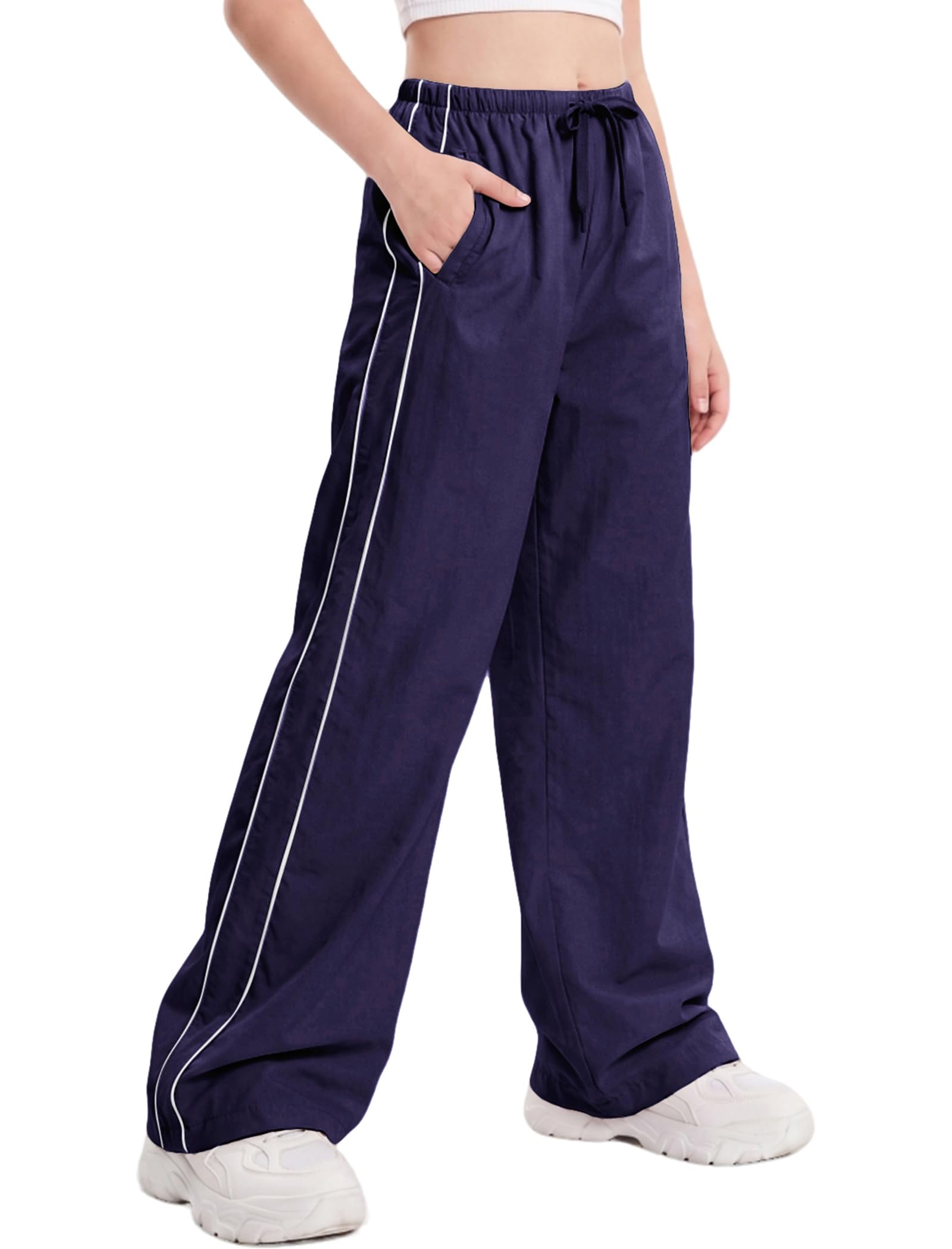 EXARUS Girls Parachute Pants Cargo Hip Hop Wide Leg Baggy Y2K Teen