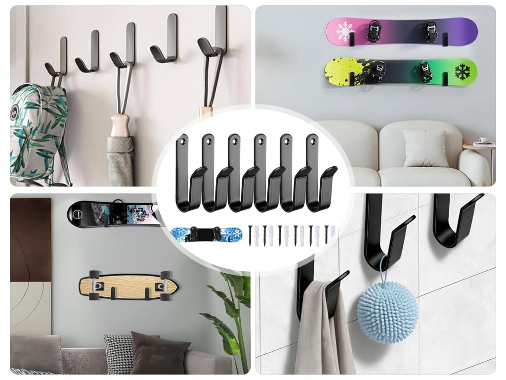 Support Mural pour Snowboard 6 Pièces, Rack Horizontal avec Vis, pour Skateboard, Chambre Garage