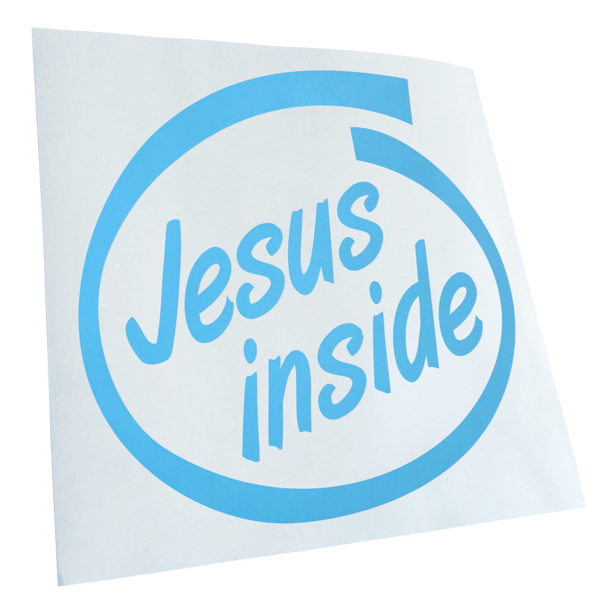 Kiwistar - Car Sticker - Light Blue - 10 x 10 cm Jesus Inside Car Sticker for Car, Laptop, Bicycle, Truck, Motorcycle, Multicoloured JDM Decal Racing