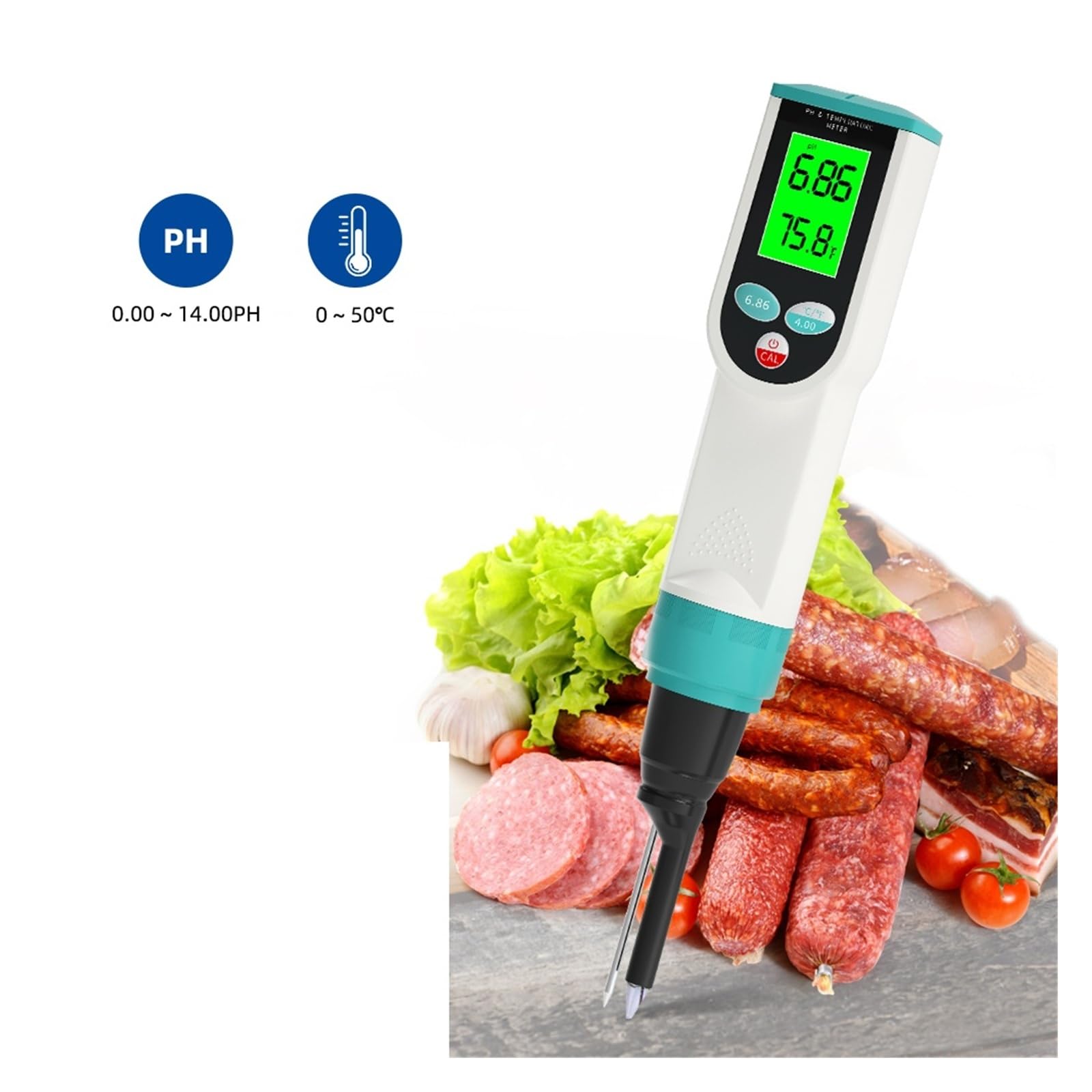 Tester pH, Cyfrowy miernik pH żywności 0,01 rozdzielczość czujnik o wysokiej dokładności tester do ciasta mięsnego kiełbasa do hydroponiki, basenu