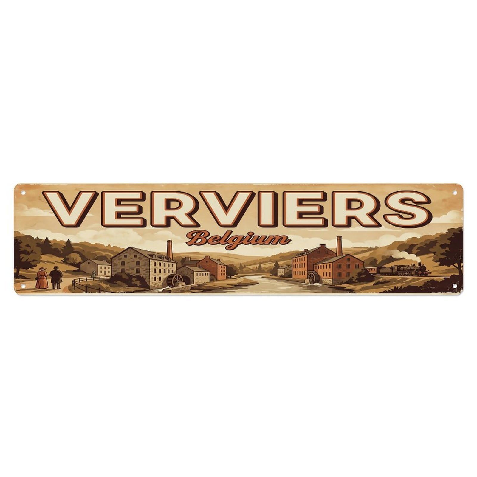Vintage Travel Belgium Verviers Metal Tin Sign