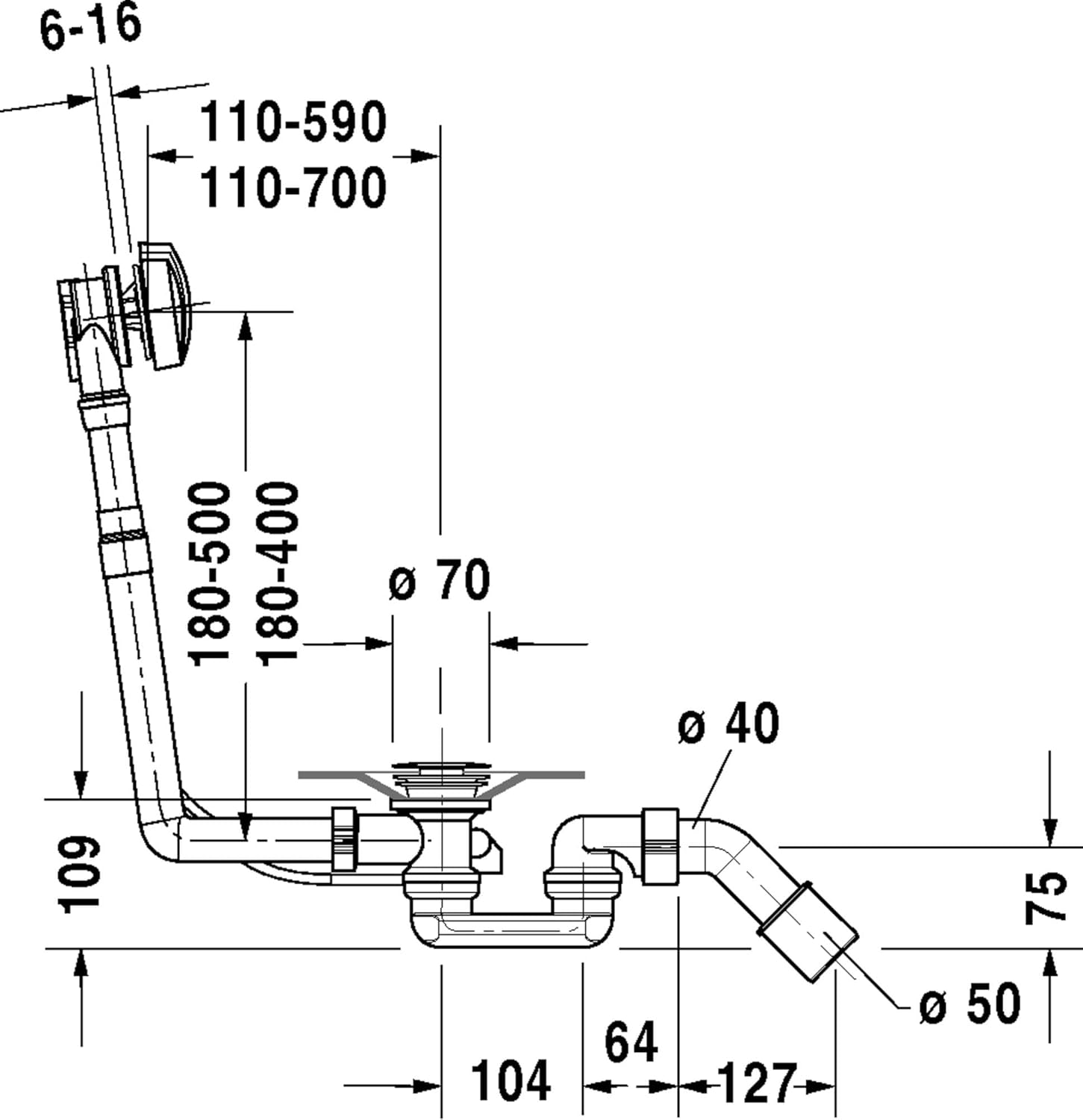 D-Code Central Bath Drain For Bathtub In 180 Duravit