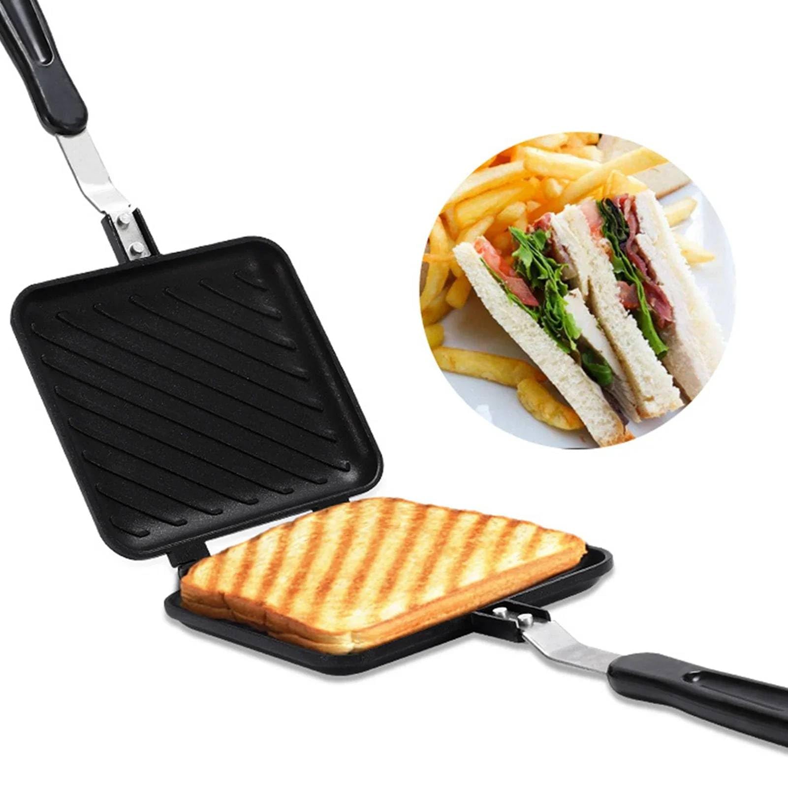 Mann Mart Double Sided Frying Pan & Sandwich Maker: Non-Stick Grill for Quick Breakfasts & Melts-image-24