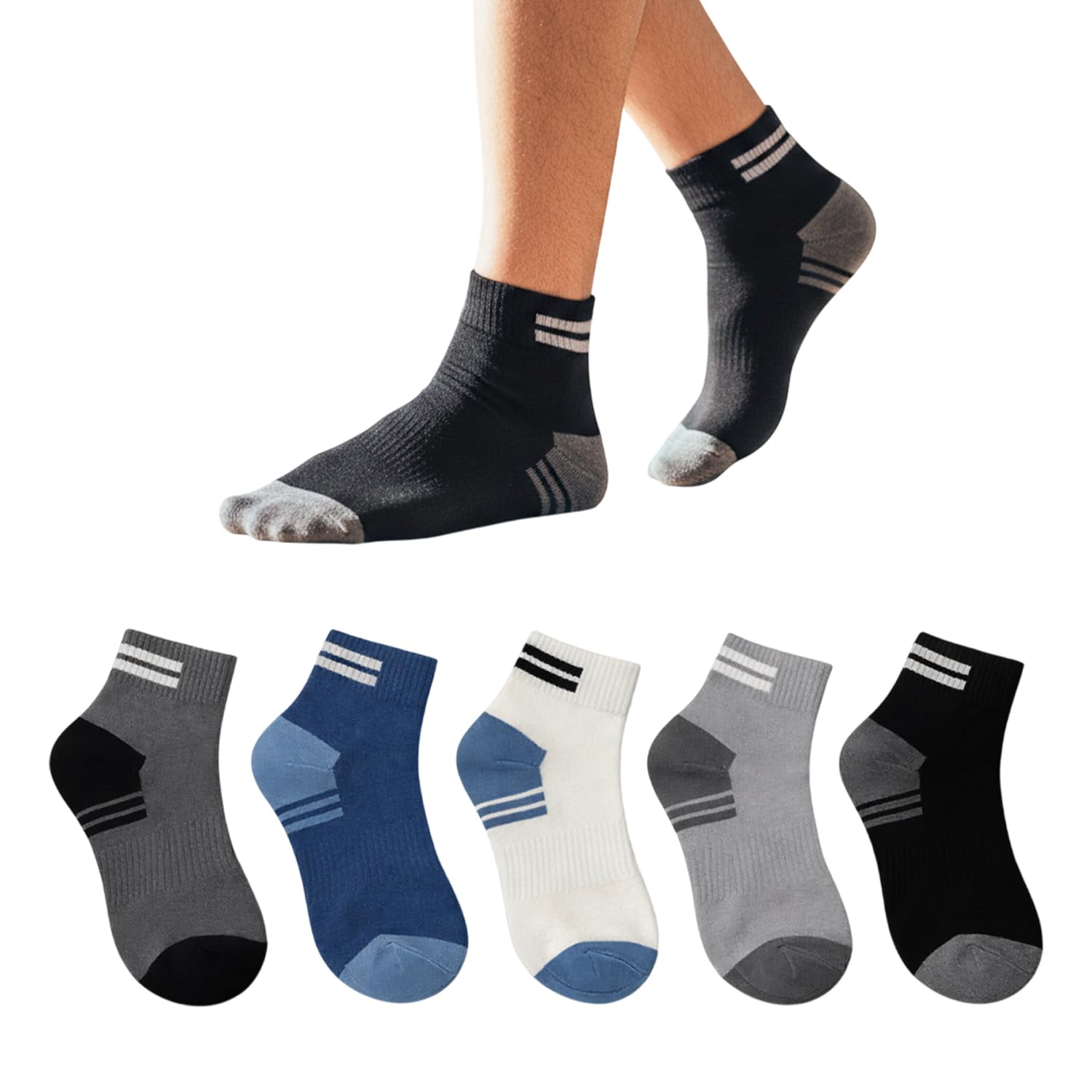 Men’s Athletic Crew Socks Cotton Sports Socks with Cushioned Heel & Toe, Breathable Mid-Calf Everyday Casual & Gym Wear Pack of 5 (Multicolor)-image-14
