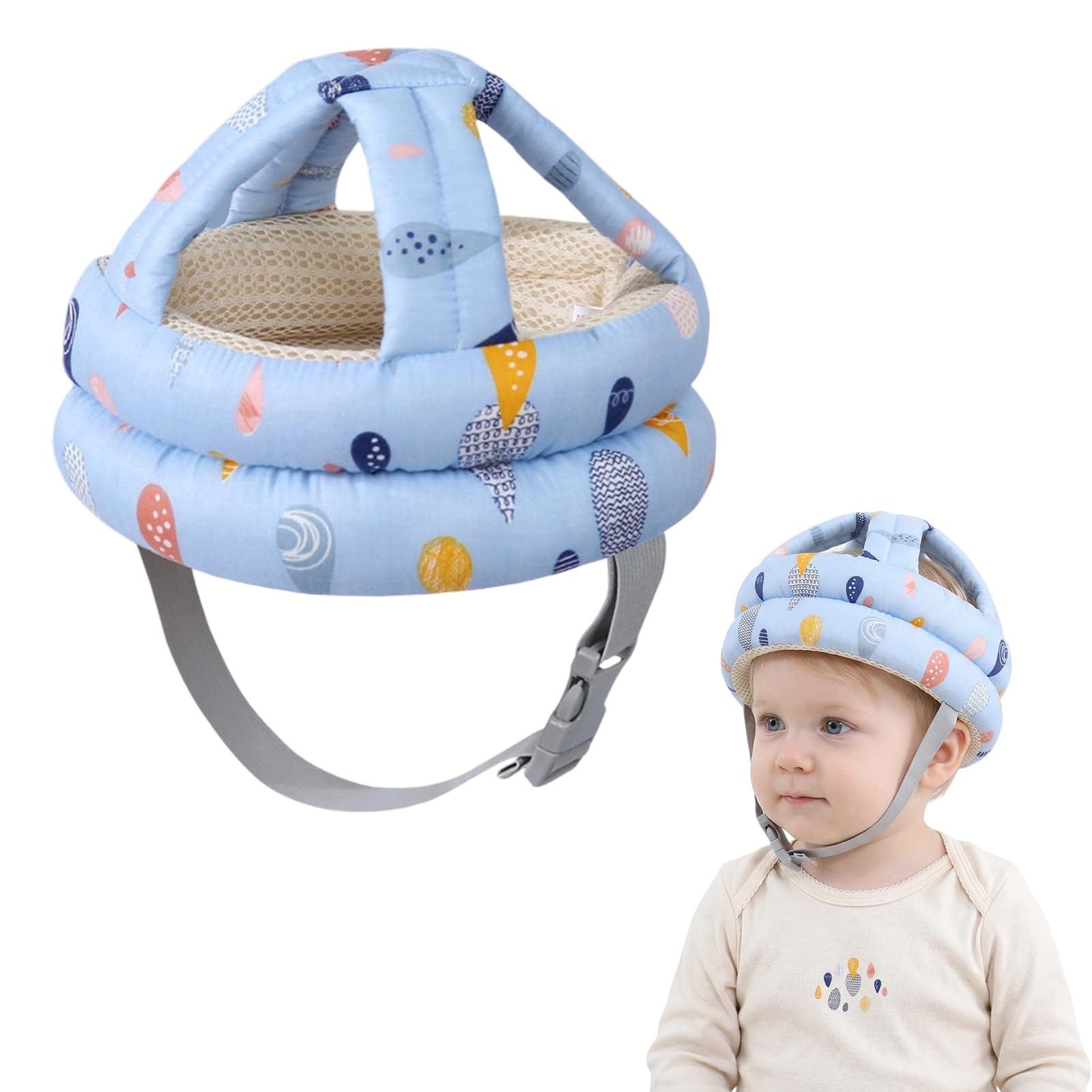 Casco Neonato Primi Passi Regolabile Sicurezza Bambini 6-24 mesi Anticaduta Traspirante (blu)