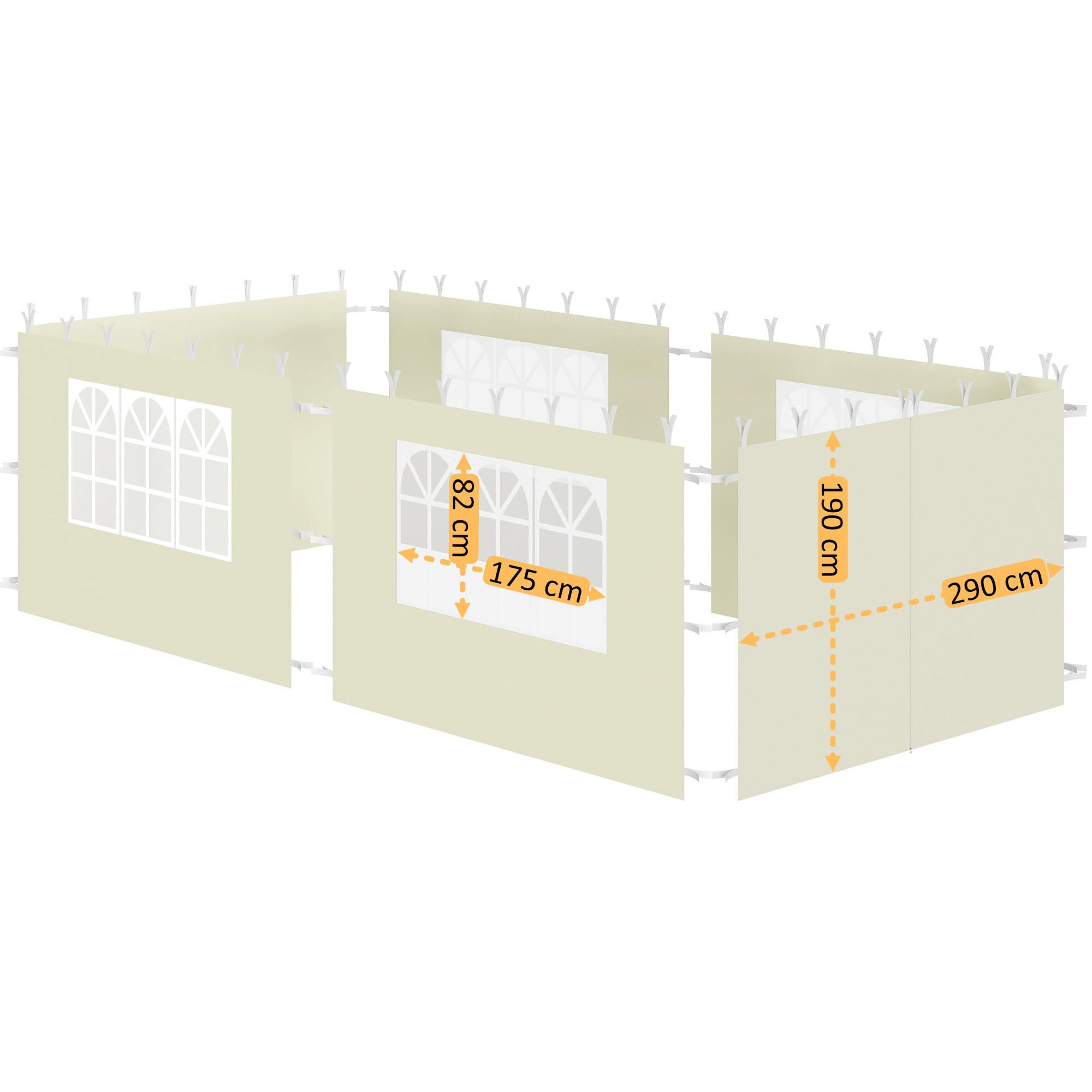 Zelsius Pareti laterali per gazebo, 3 x 6 m, 6 pezzi, colore beige, set da 4 pezzi per gazebo da 3 x 3 m, UV30, tenda da giardino con finestra, tenda pieghevole da parete con chiusura in