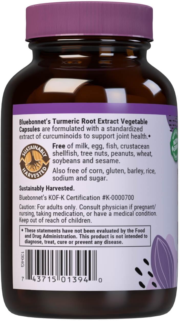 Bluebonnet Turmeric Root Extract Supplement, 60 Count