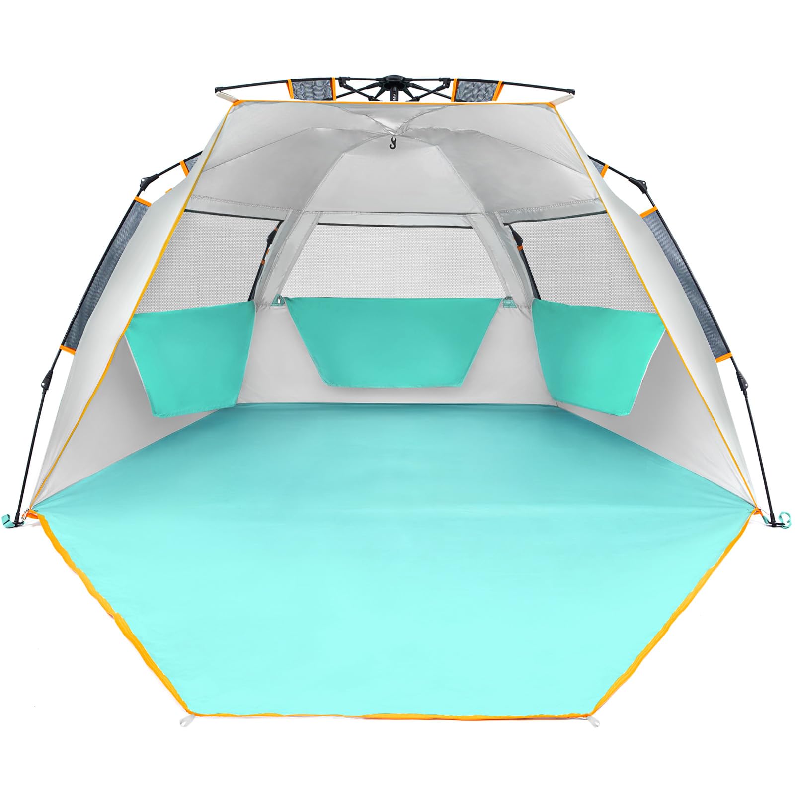 Wolfwise Tienda de Playa UPF 50+ para 3-4 Personas, Refugio Playa Portátil con Porche Extensible para Patio Trasero, Parque, Camping, Pesca, 215×115x125cm(85 x45x49 IN), Verde Menta