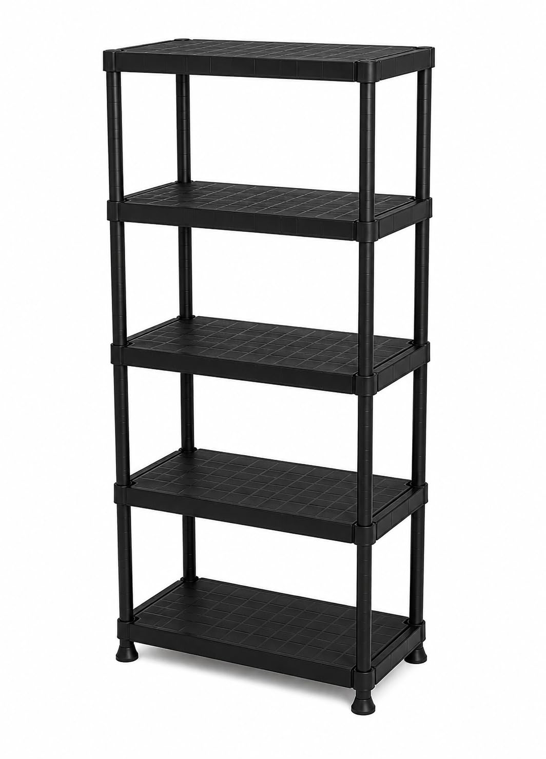 Wajha 4-5 Tier Plastic Shelving Unit Storage Rack Heavy Duty Garage Shelves for Home, Office, Utility Shed, Workshop Easy Assembly Stackable Shelf Organiser Black (1, 5-Tier)