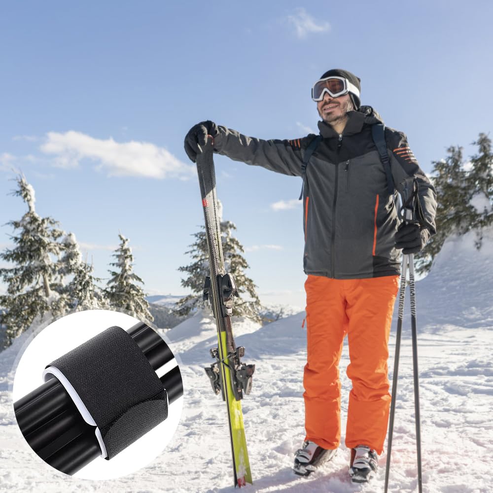 Correas de Esquí Ajustables, 4 Piezas Ski Straps, Bandas de Fijación para Esquís, Snowboard y Bastones