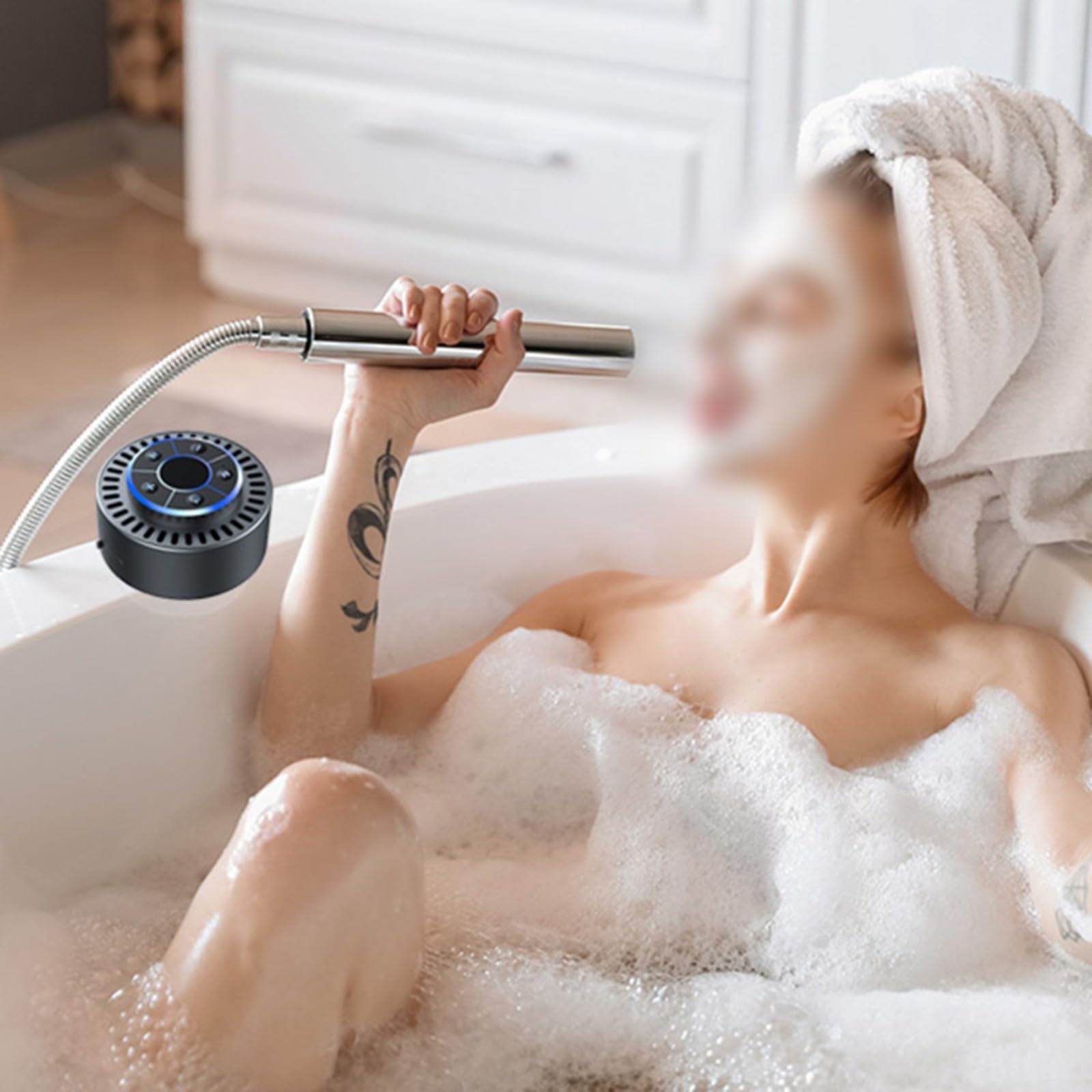 Altavoces de Ducha Bluetooth Altavoces de Ducha Altavoz de Ducha Bluetooth Resistente al Agua IPX7 con Radio FM y Pantalla LED, Color Negro, 86 x 86 x 54 mm