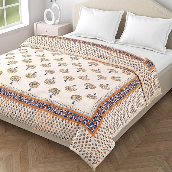Image of EMIOUR 400 TC Pure Cotton Soft Jaipuri AC Quilt /Razai /Rajai Floral Print,Jaipuri razai Double Bed for Winter Printed (Multicolor, Double Bed, 90 x 105 inch) (Design 1, Single Bed)