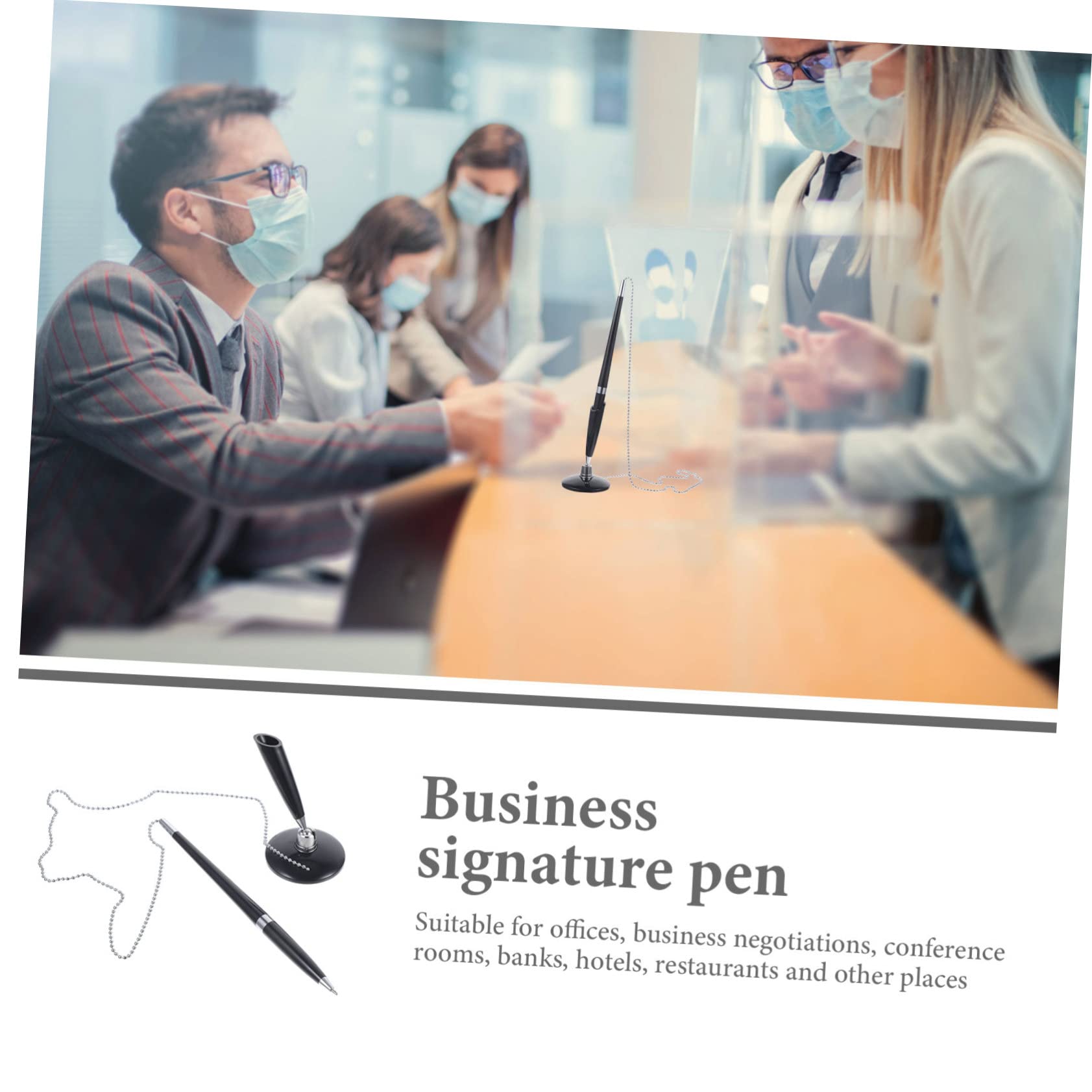 SHINEOFI 4pezzi Penne Professionali Con Catena Per Ufficio Design Ergonomico e Stile Elegante Accessorio Fisso Per Banche e Hotel