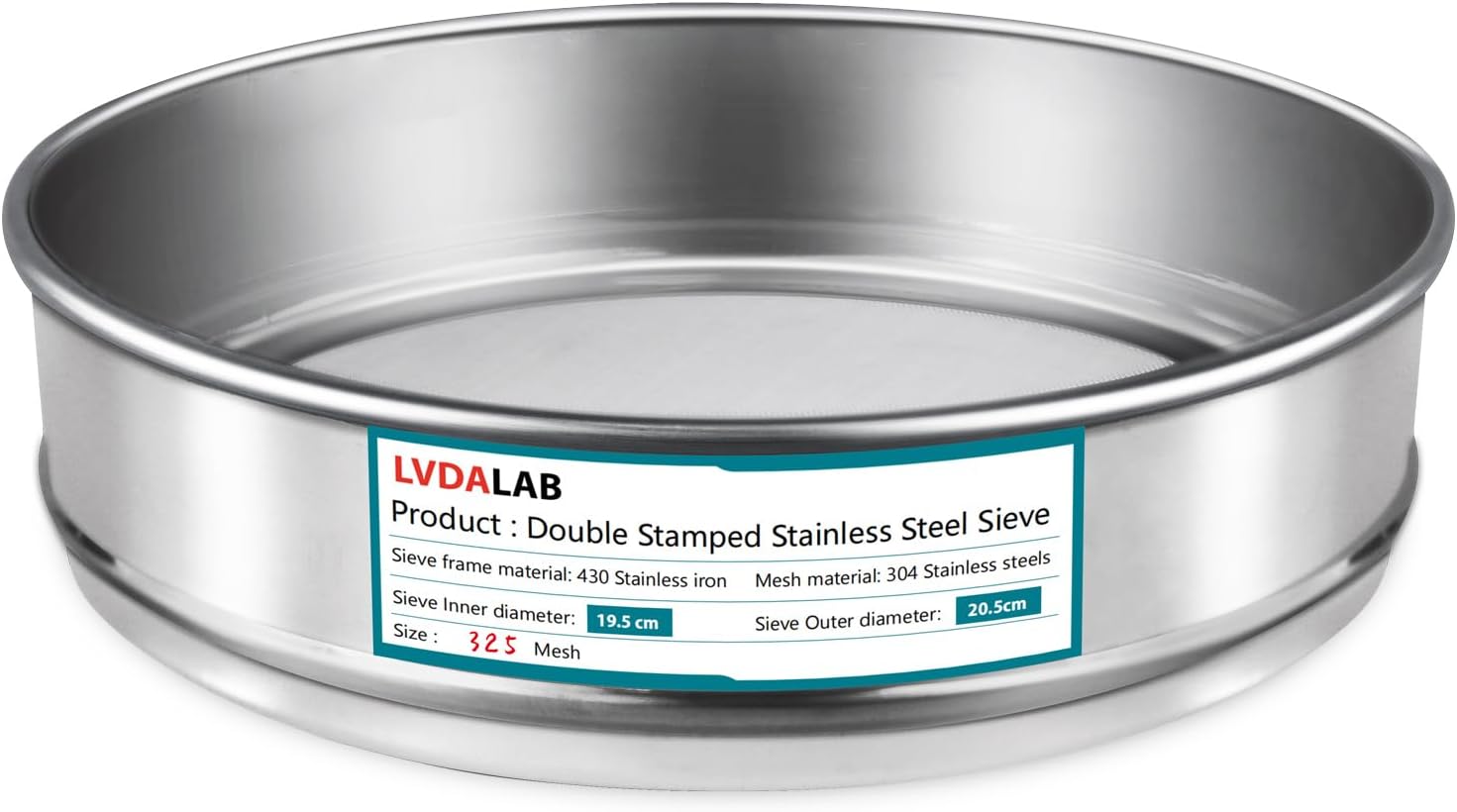 304 Stainless Steel Mesh Lab Sieve, 325 Mesh (0.045mm) Aperture Test Sieve, 7.9Inch(20cm) Diameter Economy Standard Analysis Sample Test Sieves for Industrial Laboratory Homes