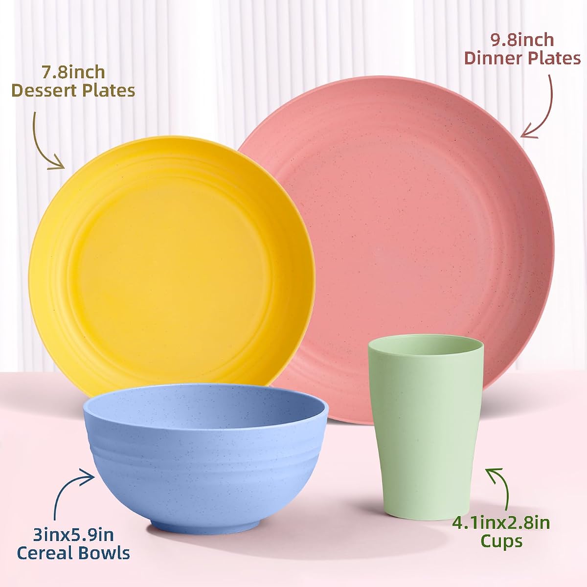 32 pcs Unbreakable Lightweight Wheat Straw Dinnerware Sets for 8, Reusable Plates and Bowls Sets Non Toxic, Microwave and Dishwasher Safe Plastic Dishes Set, Camping RV Picnic Dishes