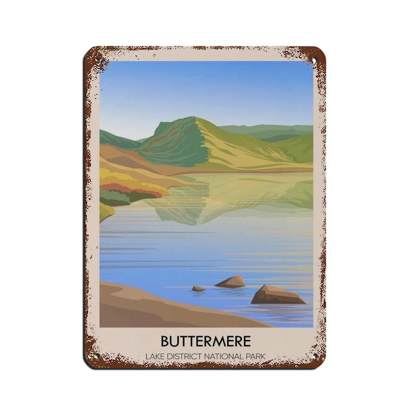 Lxwnze 30L X 40W Cm Buttermere Travel Poster Tin Sign Vintage Metal Pub Club Cafe Bar Home Wall Art Decoration Poster Retro 12X16inch(30X40cm)