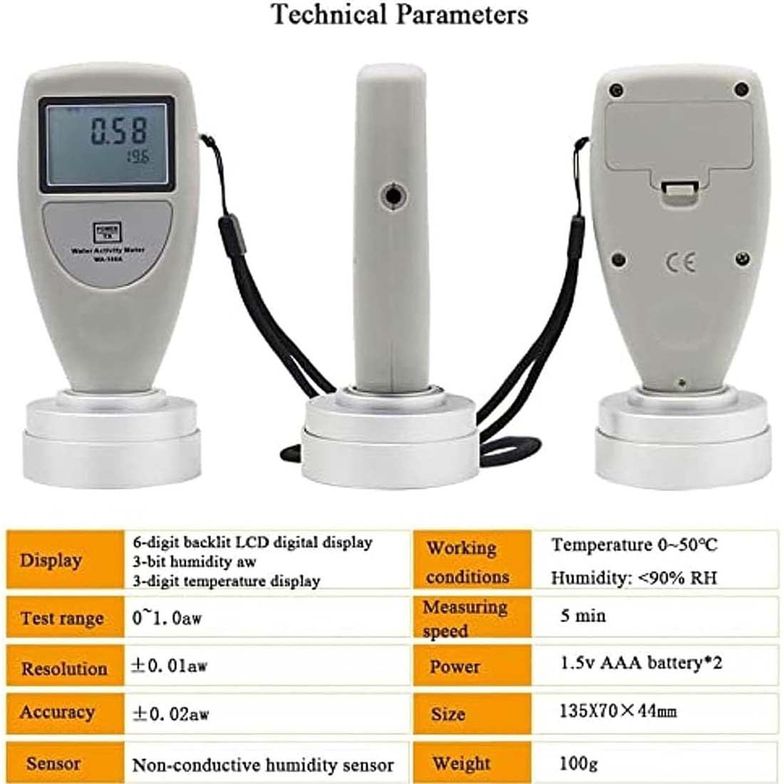 Medidor de actividad de agua portátil, probador inteligente para alimentos, cecina, frutas secas, granos y verduras, monitor AW con cable de datos USB y software