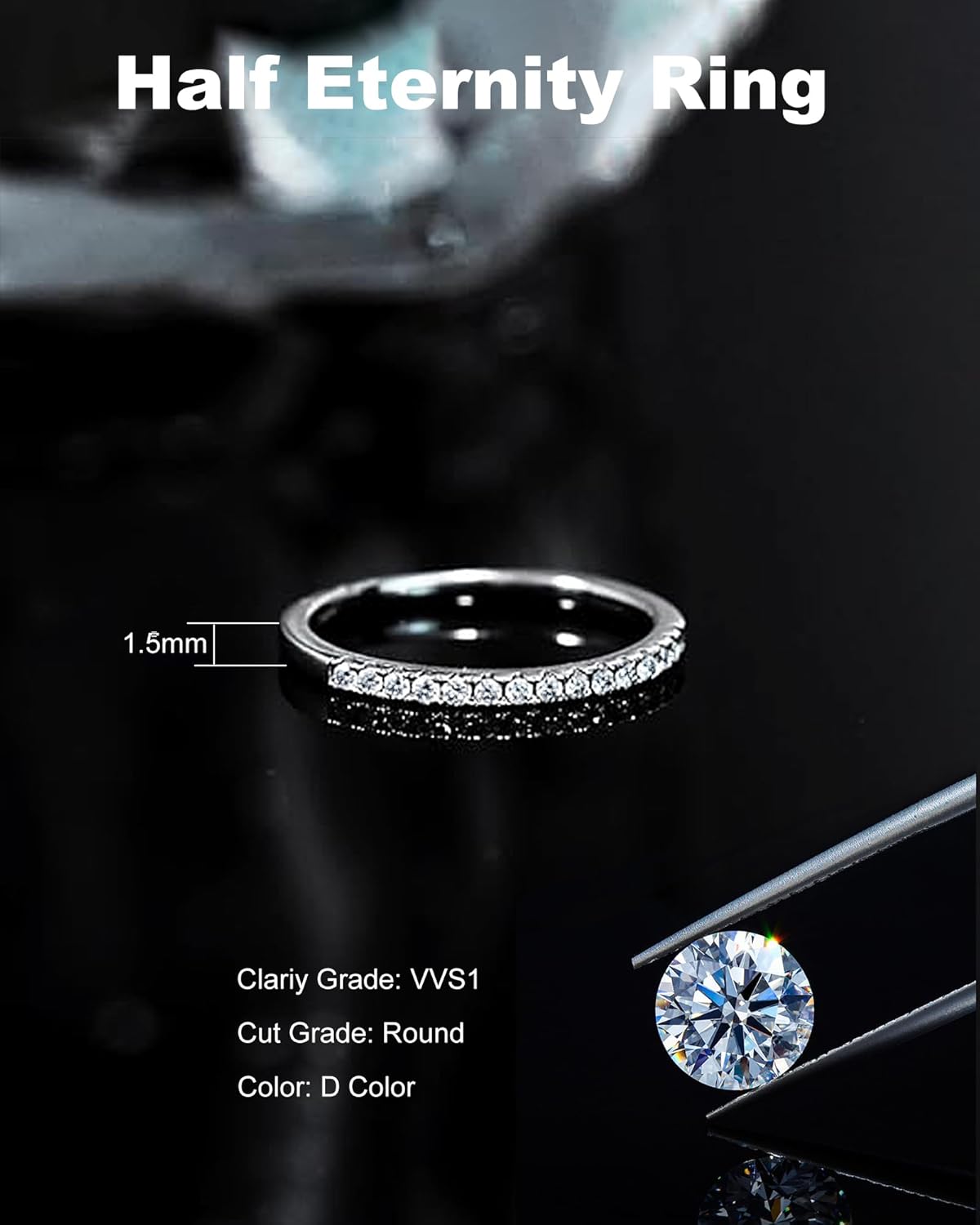 Moissanite Ring Wedding Bands for Women, S925 Sterling Silver Eternity Rings Stackable Engagement Ring Set - D Color VVS1 Moissanite Jewelry - Birthday Mother’s Day Anniversary Christmas Gifts (Half Eternity 0.23CT, Silver, 7)