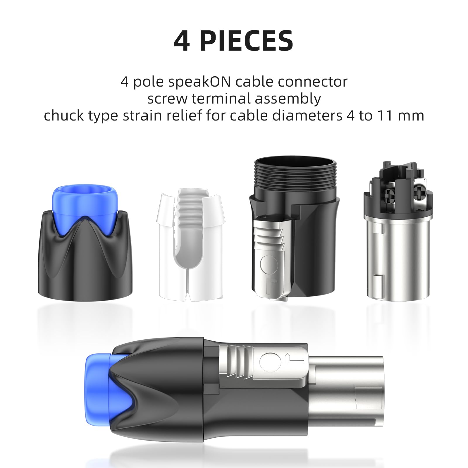GCTBL 10Pack Connettore Speakon 4 Poli NL4FX Connettori Audio per Casse, Powercon Connector Cavo per Altoparlante Spinotto Casse NL4FC NL2FC Twist Lock