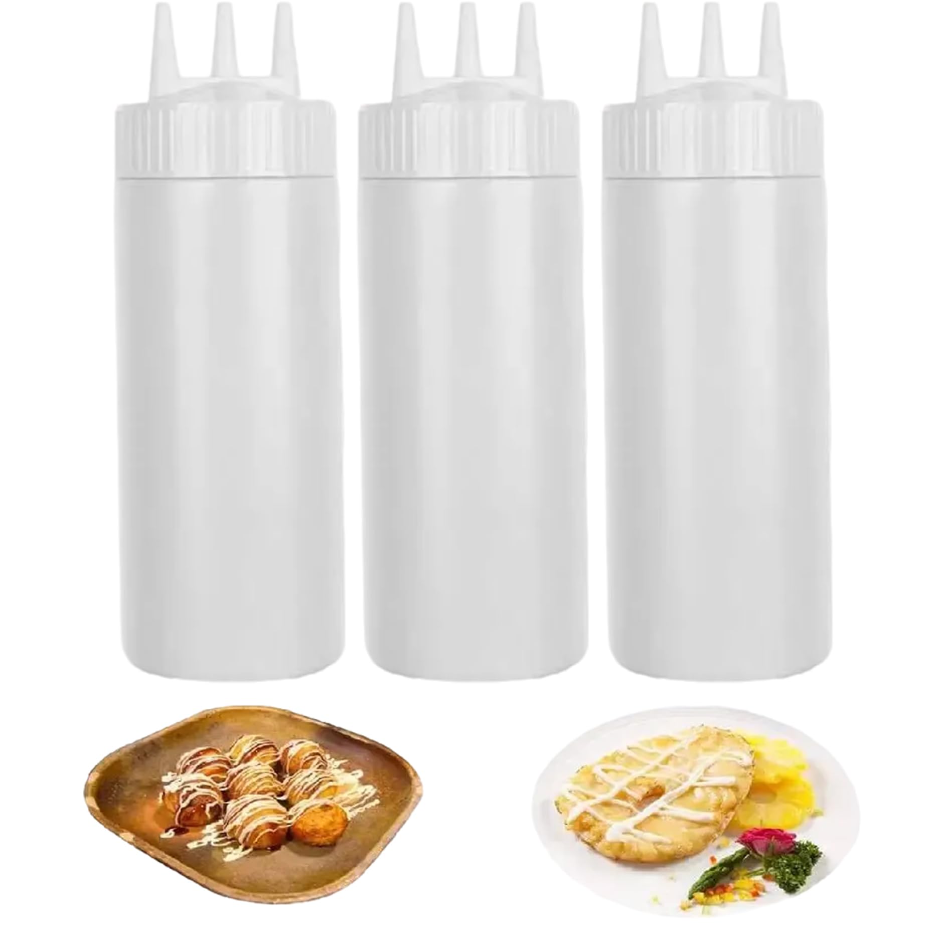 Gcroet Passer des Bouteilles pour Les sauces 3 pcs 650 ML de Condiments Transparents Bouteilles compressées avec Torsion sur Capuchon à 3 Trous Fuite des Accessoires de Cuisine rechable rechable.