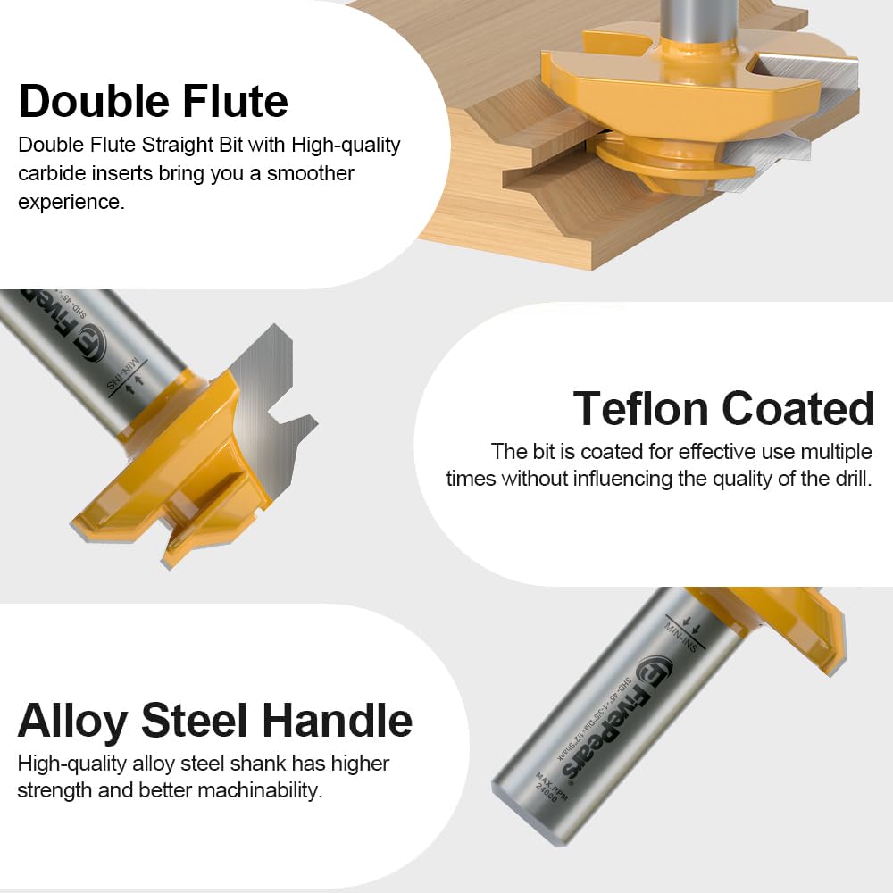 FIVEPEARS Lock Miter Router Bits - 3 Piece Set -5