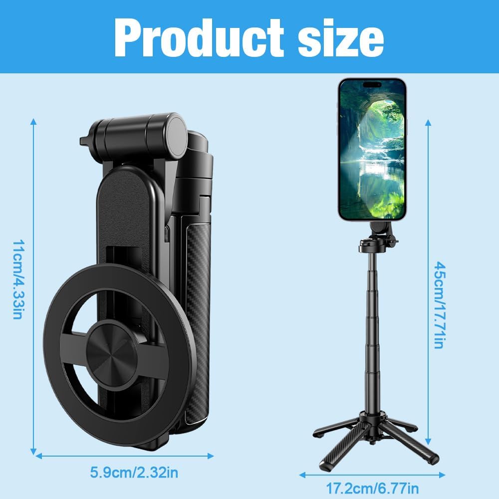 Wielofunkcyjny kijek do selfie, 4 w 1, magnetyczny kijek do selfie, z bezprzewodowym pilotem zdalnego sterowania, obrót o 360°, przenośny mini statyw do telefonu komórkowego, wysuwany, uchwyt