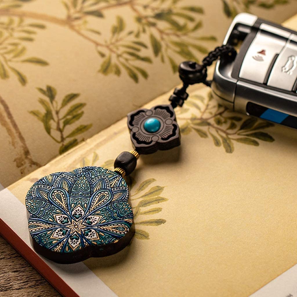Llavero Decorativo Llaveros De Madera Sándalo Negro Llavero Hecho A Mano Cordón Tejido A Retro Adorno Colgante Ideal Para MúLtiples Ocasiones